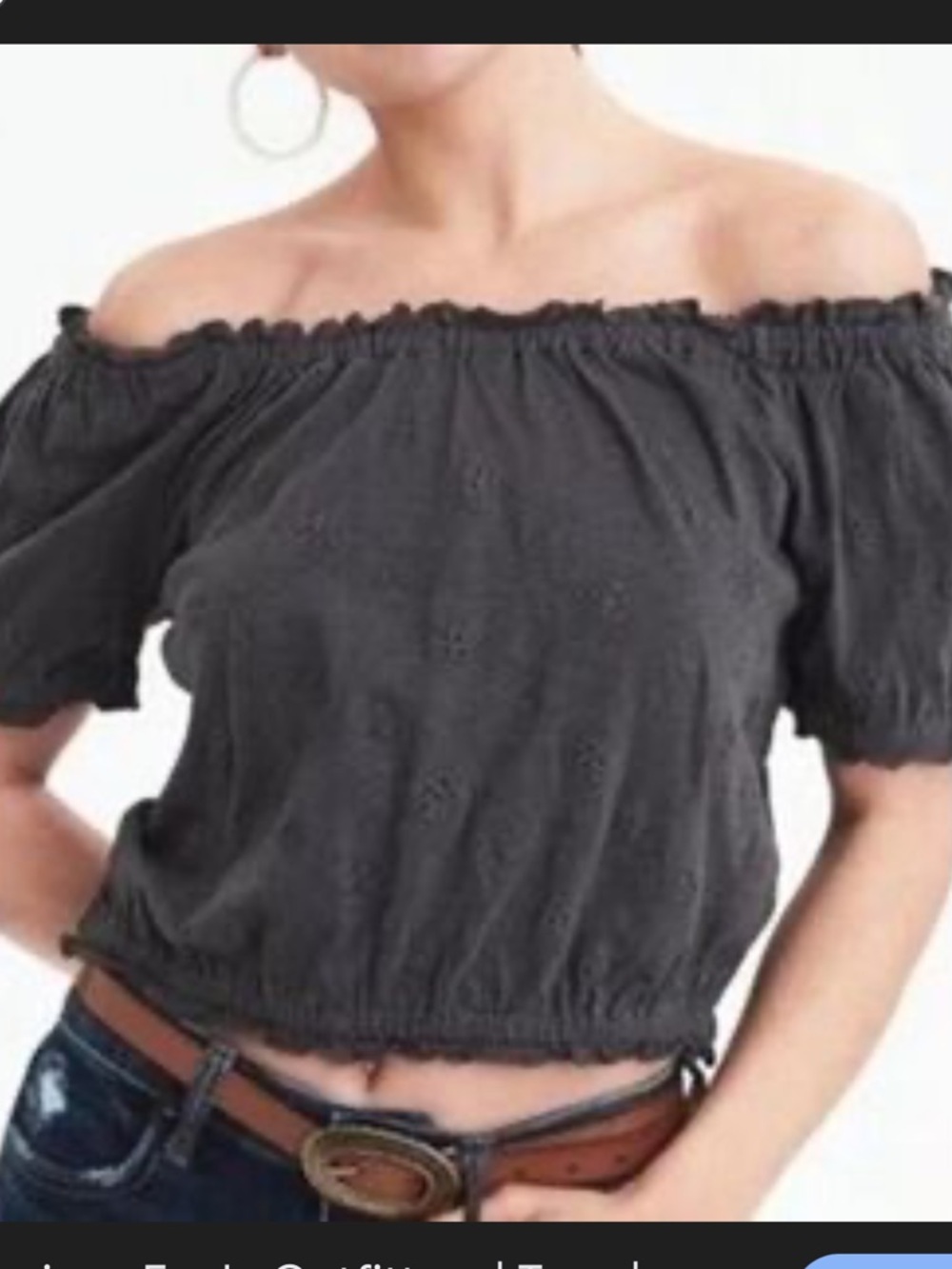 American Eagle Eyelet Embroidery Off The Shoulder Top XS Gray